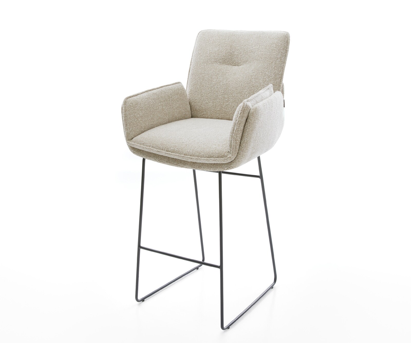 Chaise-de-bar Nela-Flex Tissu tissé doux Beige Pied trapèze noir Noir