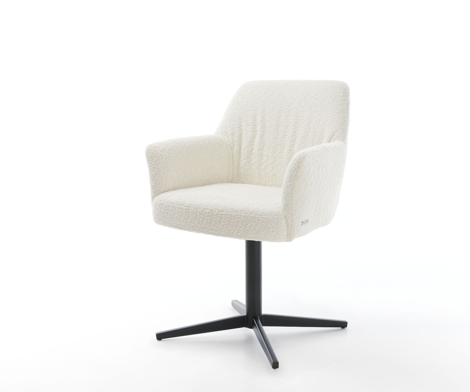 Chaise-pivotante Xana-Flex avec accoudoirs bouclé blanc pied de chaise 4 branches noir pivotement sur 360° ressorts ensachés