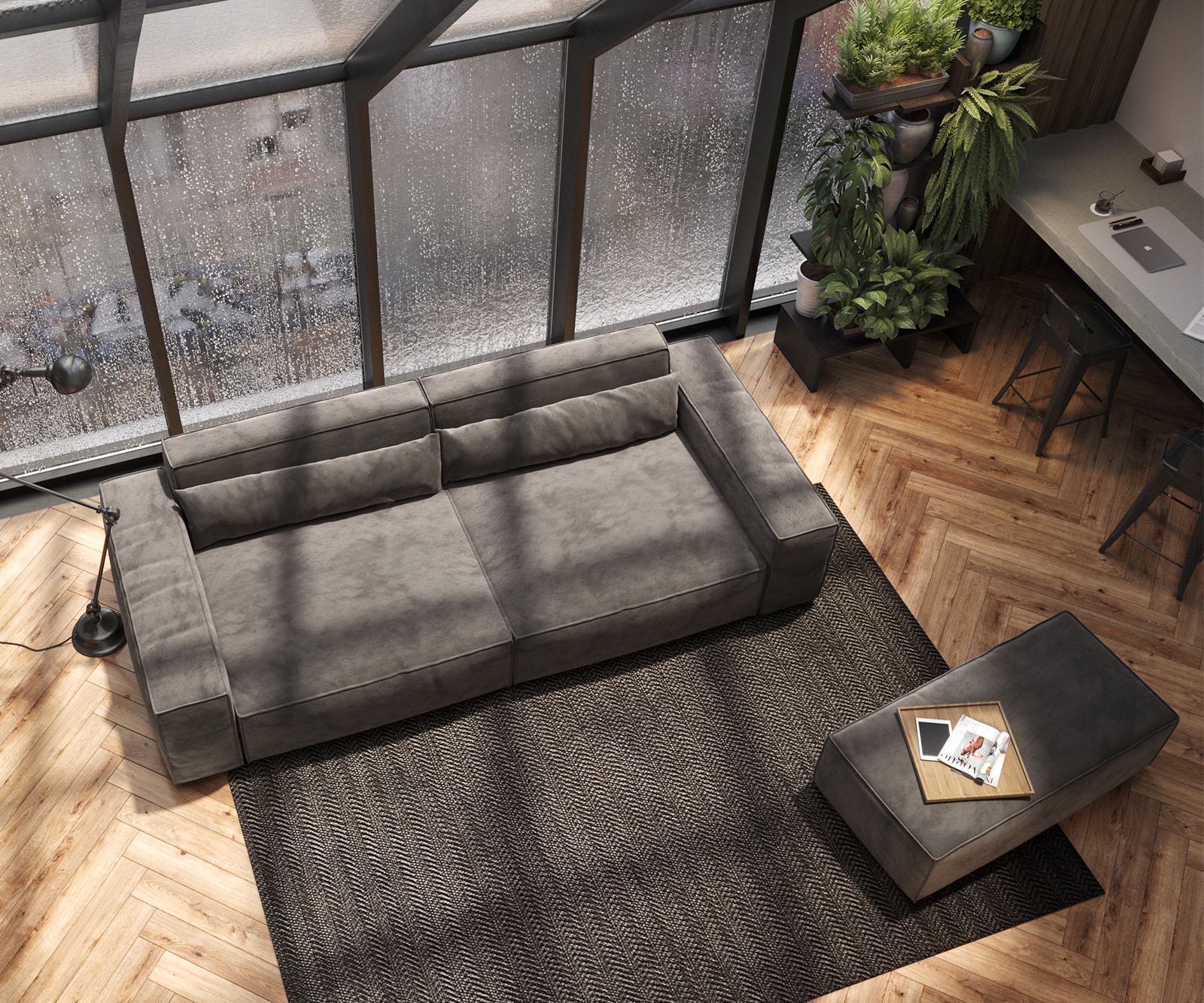 Grand Canapé Sirpio XL 270x130 cm Microfibre Marron Kaki avec Tabouret 4 Grand Canapé Sirpio XL 270x130 cm Microfibre Marron Kaki avec Tabouret 4