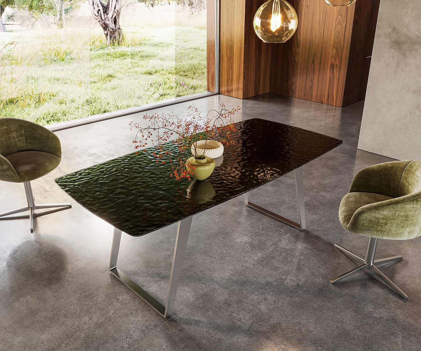 Table à manger Edge Boot 200x100 verre en relief noir 3D-Design acier inoxydable incliné 1