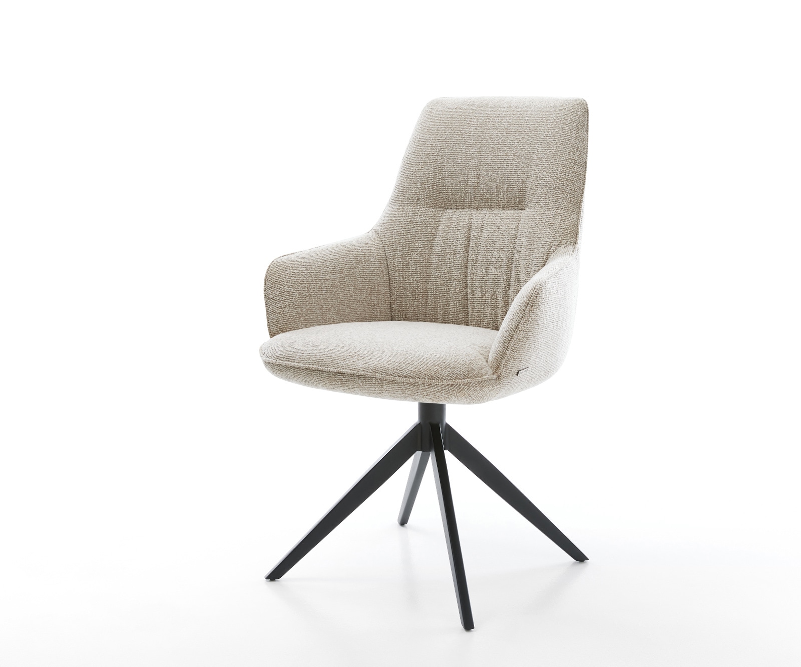 Chaise-pivotante Zelia-Flex avec accoudoirs tissu tissé doux beige pied croisé large noir pivotement sur 360° fonction bascule resorts ensachés