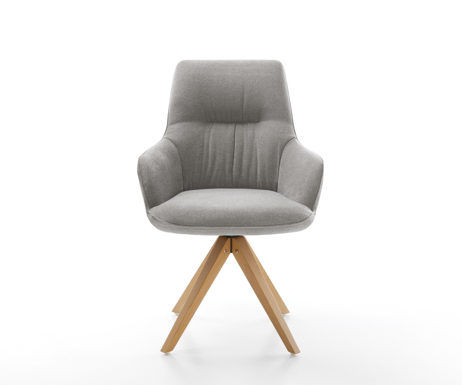 Chaise-pivotante Zelia-Flex avec accoudoirs tissu structuré doux gris pied en bois angulaire naturel pivotement sur 180° resorts ensachés 2