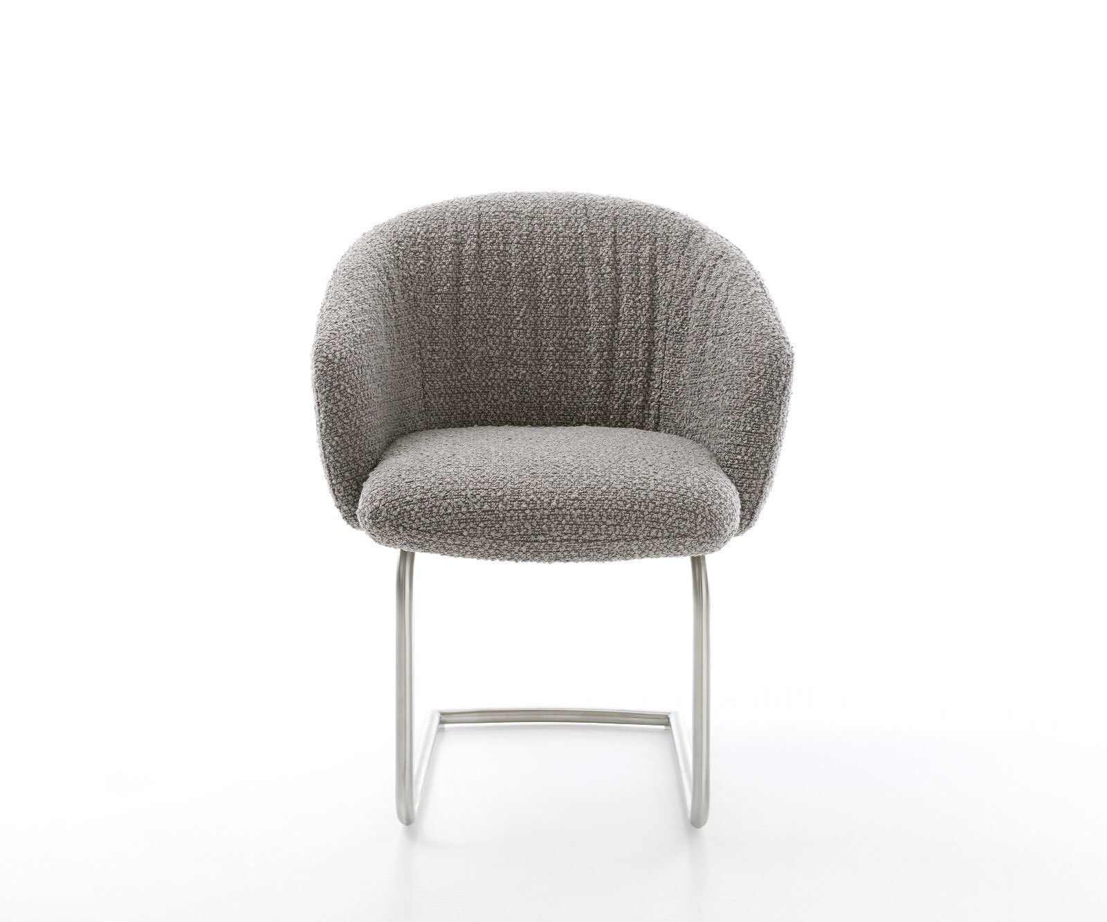 Cantilever Caja-Flex avec accoudoirs bouclé gris argenté pied cantilever rond acier inoxydable brossé ressorts ensachés 2