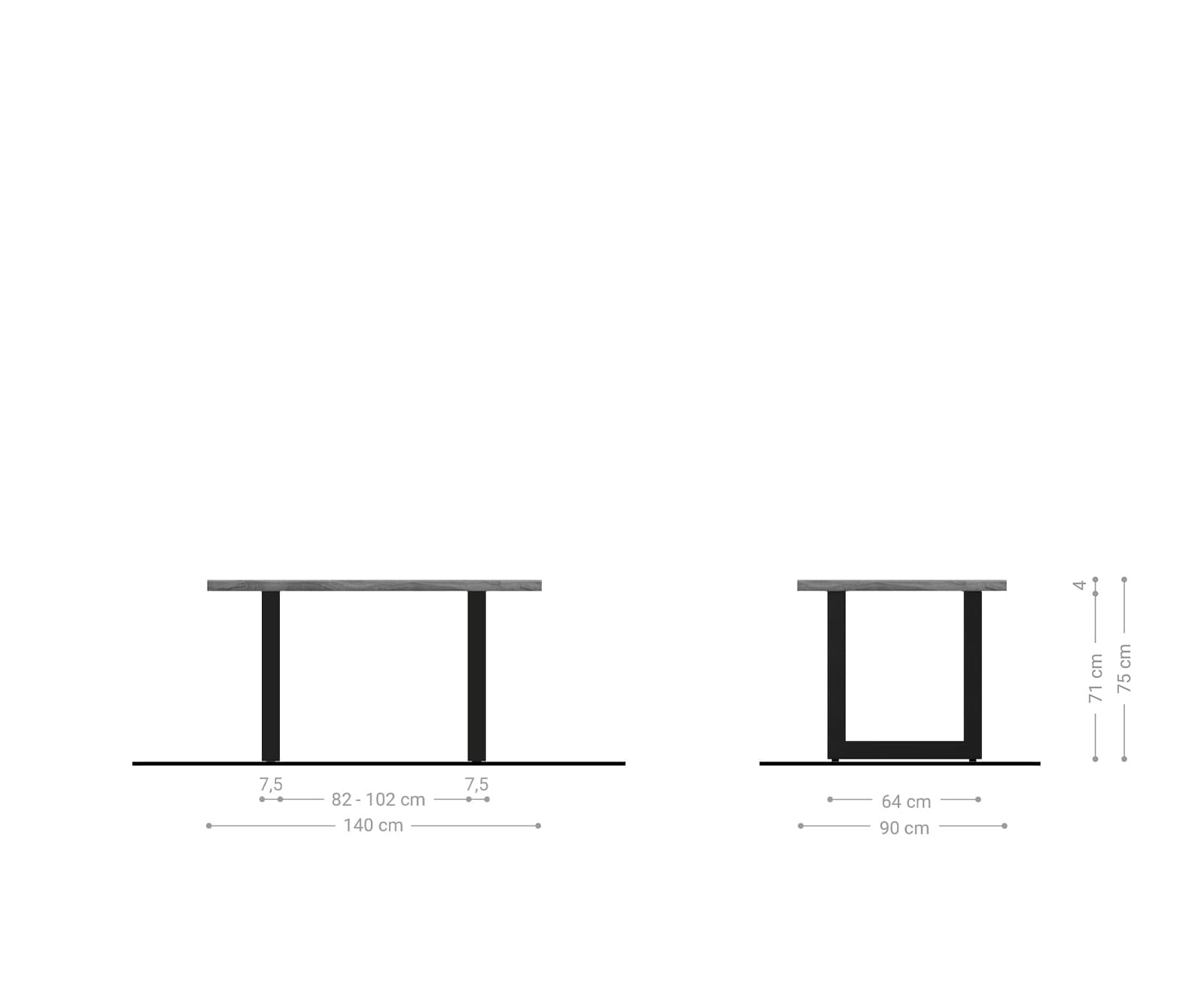 Table-à-mange eclaimed 140x90x75 cm aspect vintage acier inoxydable large 7
