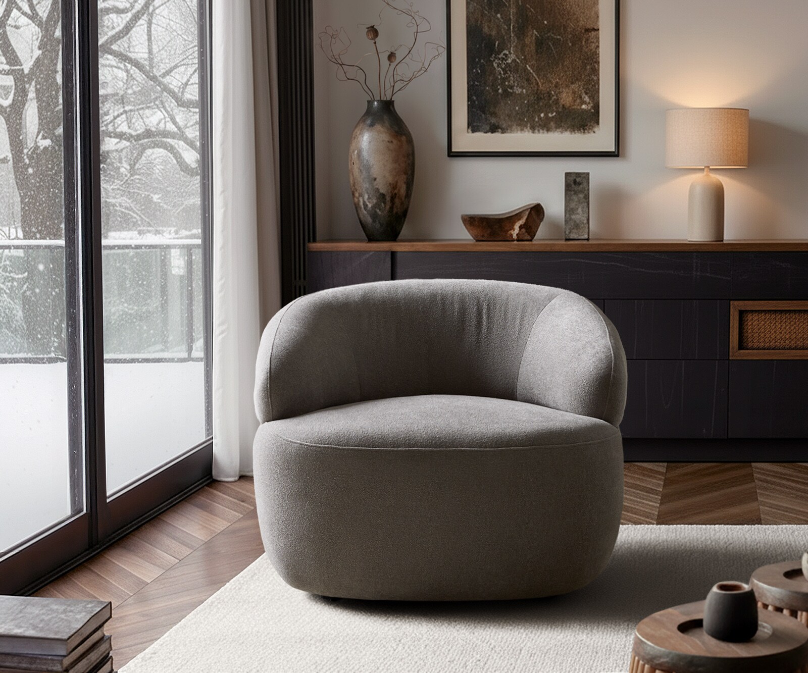 Fauteuil-Lounge Nova 88 x 88 cm, tissu d'ameublement Soft Gris 1