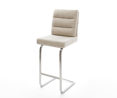 Chaise-de-bar Pela-Flex Tissu tissé doux Beige Pied cantilever acier inoxydable Argent