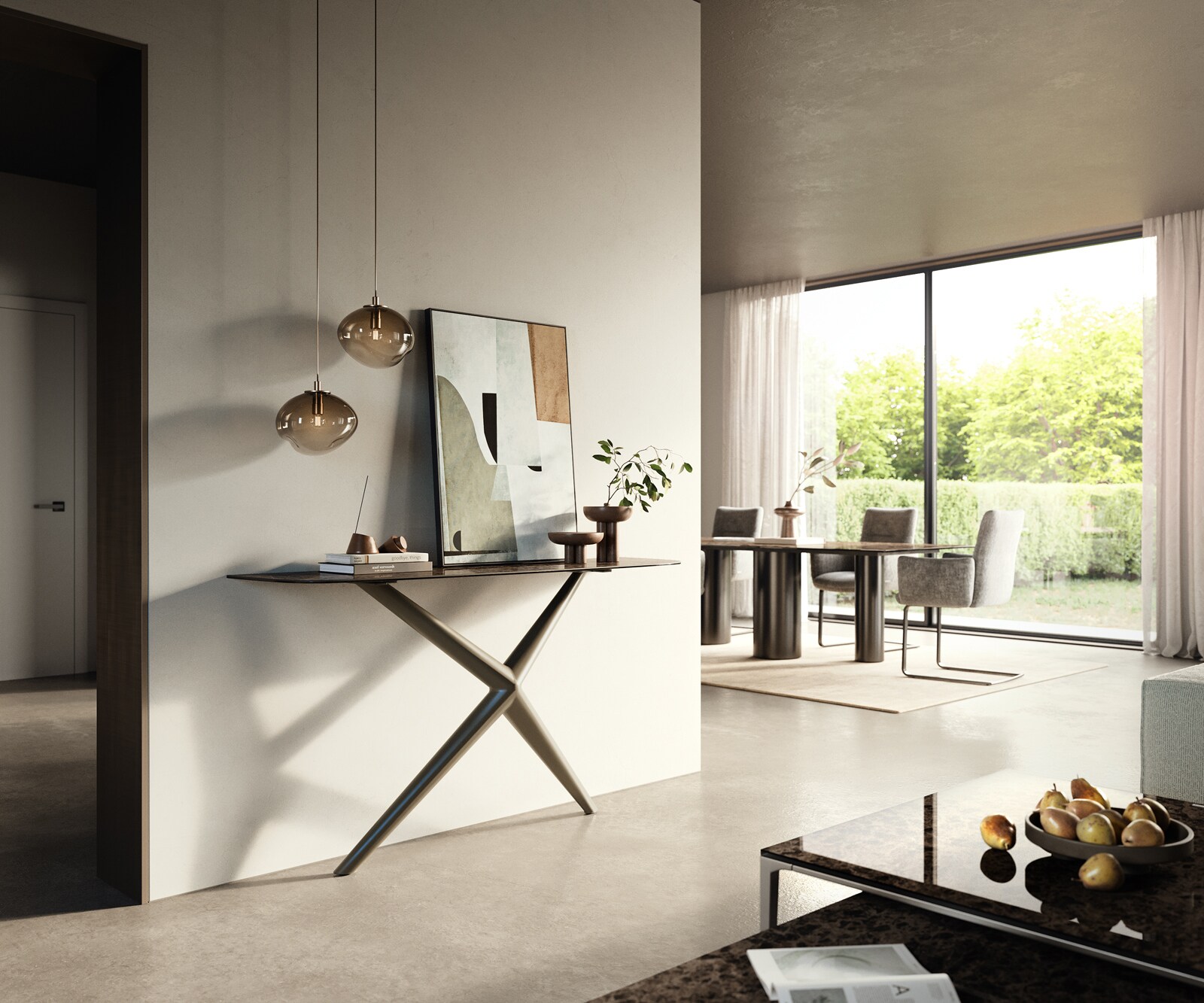 Console Edge forme bateau 140x40 cm Céramique Emperador Extra Lucidato Dunkelbraun Estelo Métal Effektfinish Titan 6