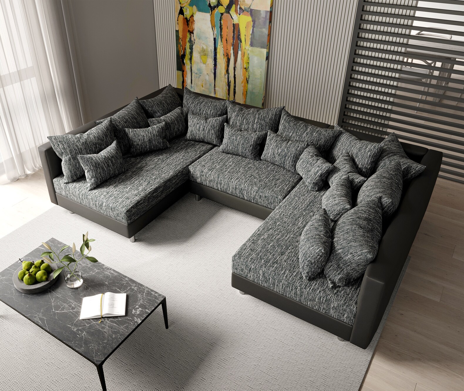 salon Clovis noir canapé modulaire module système 3