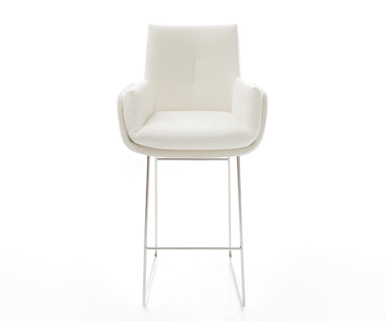 Chaise-de-bar Clea-Flex Bouclé doux Beige Pied trapèze acier inoxydable Argent 1