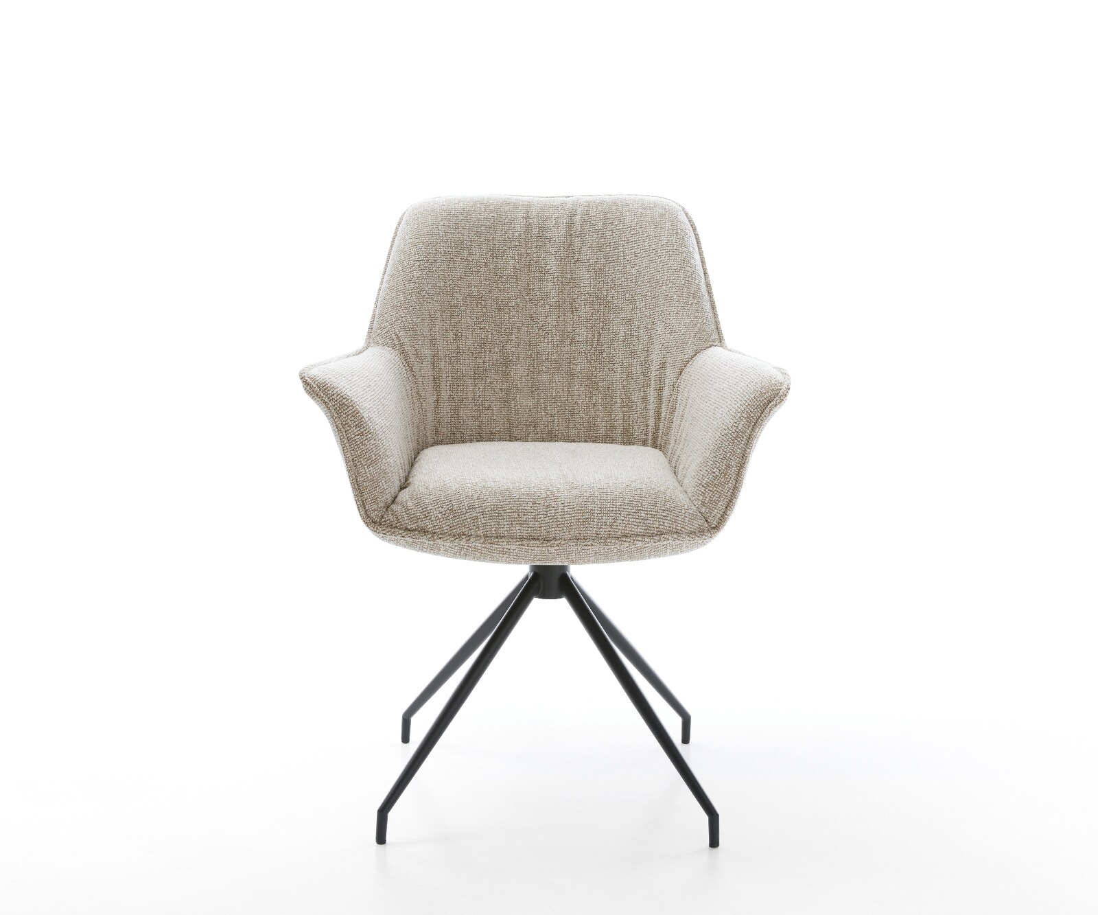 Chaise-de-salle-à-manger Keila-Flex avec accoudoirs tissu tissé doux beige pied croisé conique noir 1