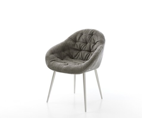 Chaise-de-salle-à-manger Gaio-Flex bouclé doux couleur boue 4 pieds coniques acier inoxydable