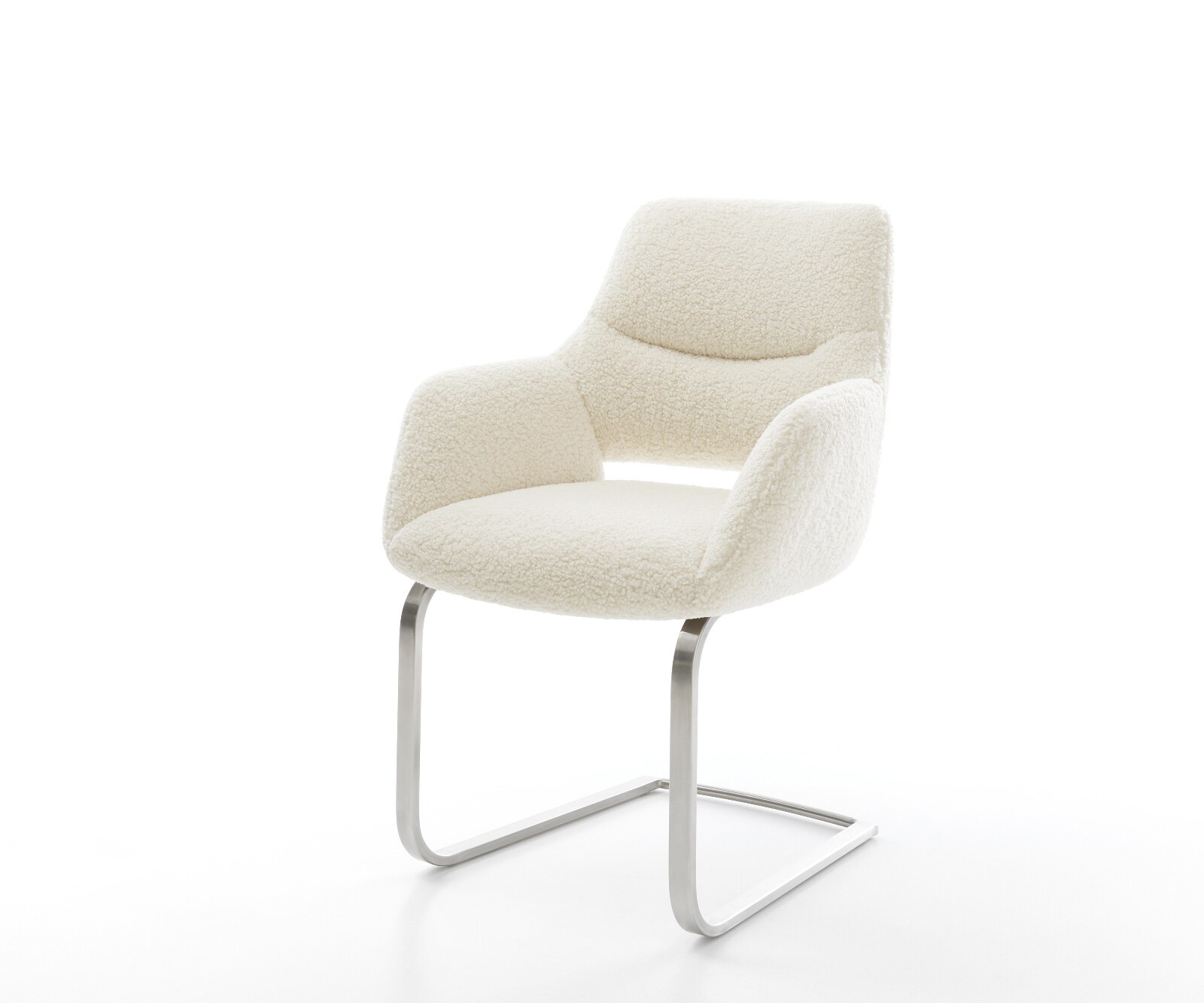 Cantilever Yago-Flex avec accoudoirs tissu teddy beige pied cantilever plat acier inoxydable resorts ensachés 1