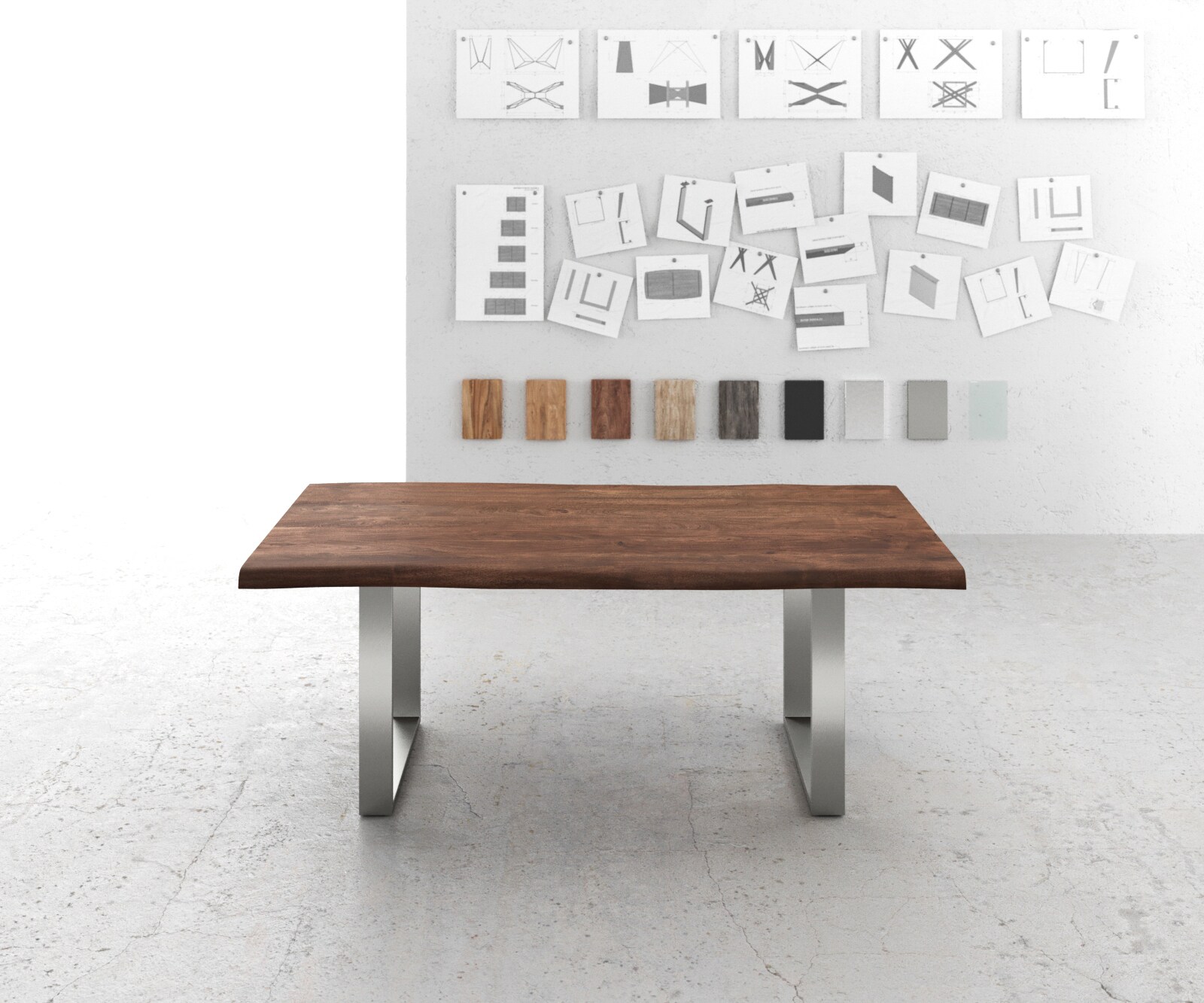 Table-à-manger Edge 200x100 XL acacia marron acier inoxydable mince Live-Edge 1