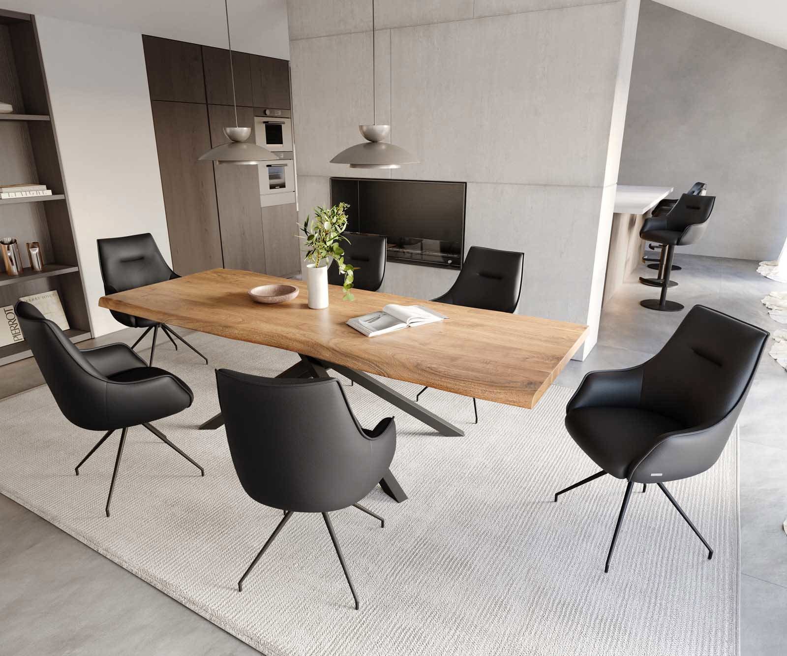 Chaise-pivotante Alja-Flex avec accoudoirs cuir de vache noir pied croisé conique noir pivotement sur 180° ressorts ensachés 4 Chaise-pivotante Alja-Flex avec accoudoirs cuir de vache noir pied croisé conique noir pivotement sur 180° ressorts ensachés 4