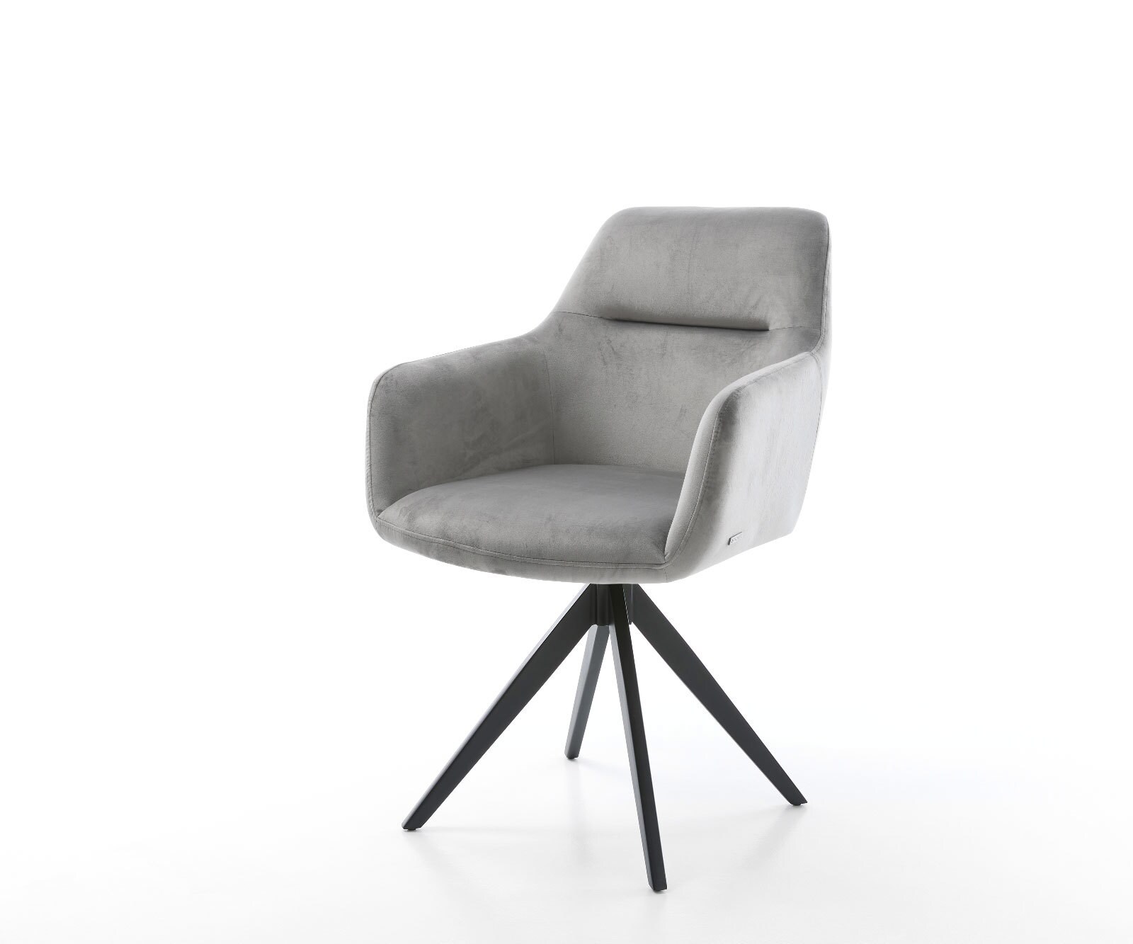 Chaise-de-salle-à-manger Pejo-Flex velours gris pied croisé angulaire noir ressorts ensachés