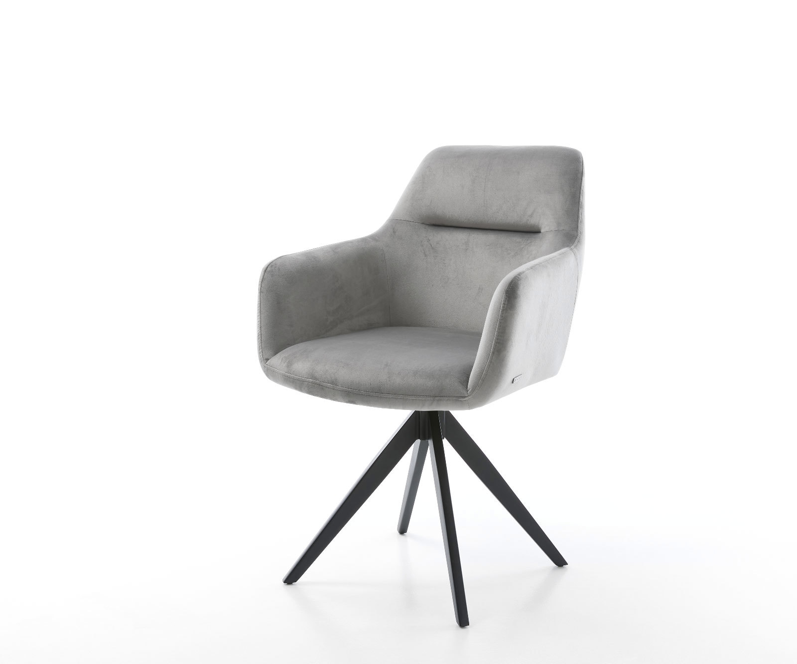 Chaise-de-salle-à-manger Pejo-Flex velours gris pied croisé angulaire noir ressorts ensachés 1