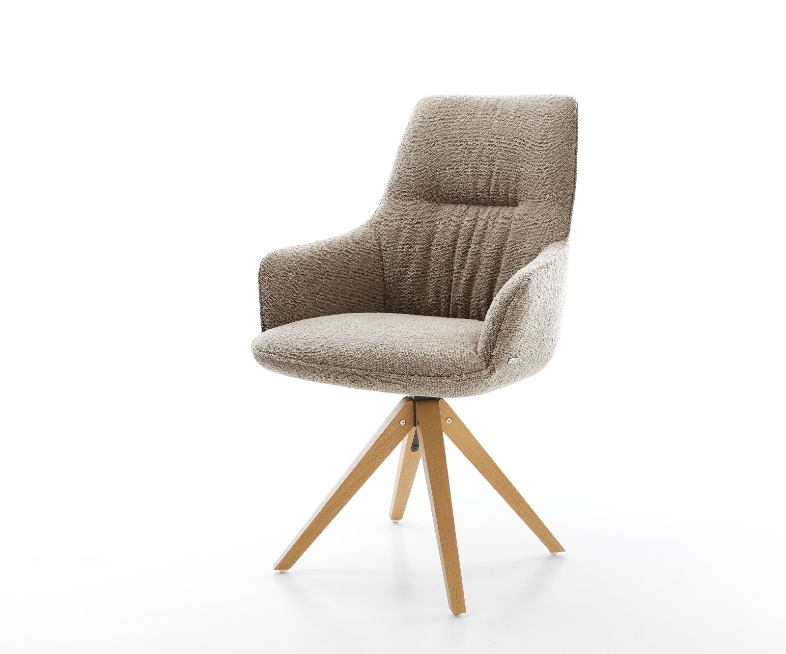 Chaise-pivotante Zelia-Flex avec accoudoirs bouclé boue pied en bois angulaire naturel pivotement sur 180° ressorts ensachés