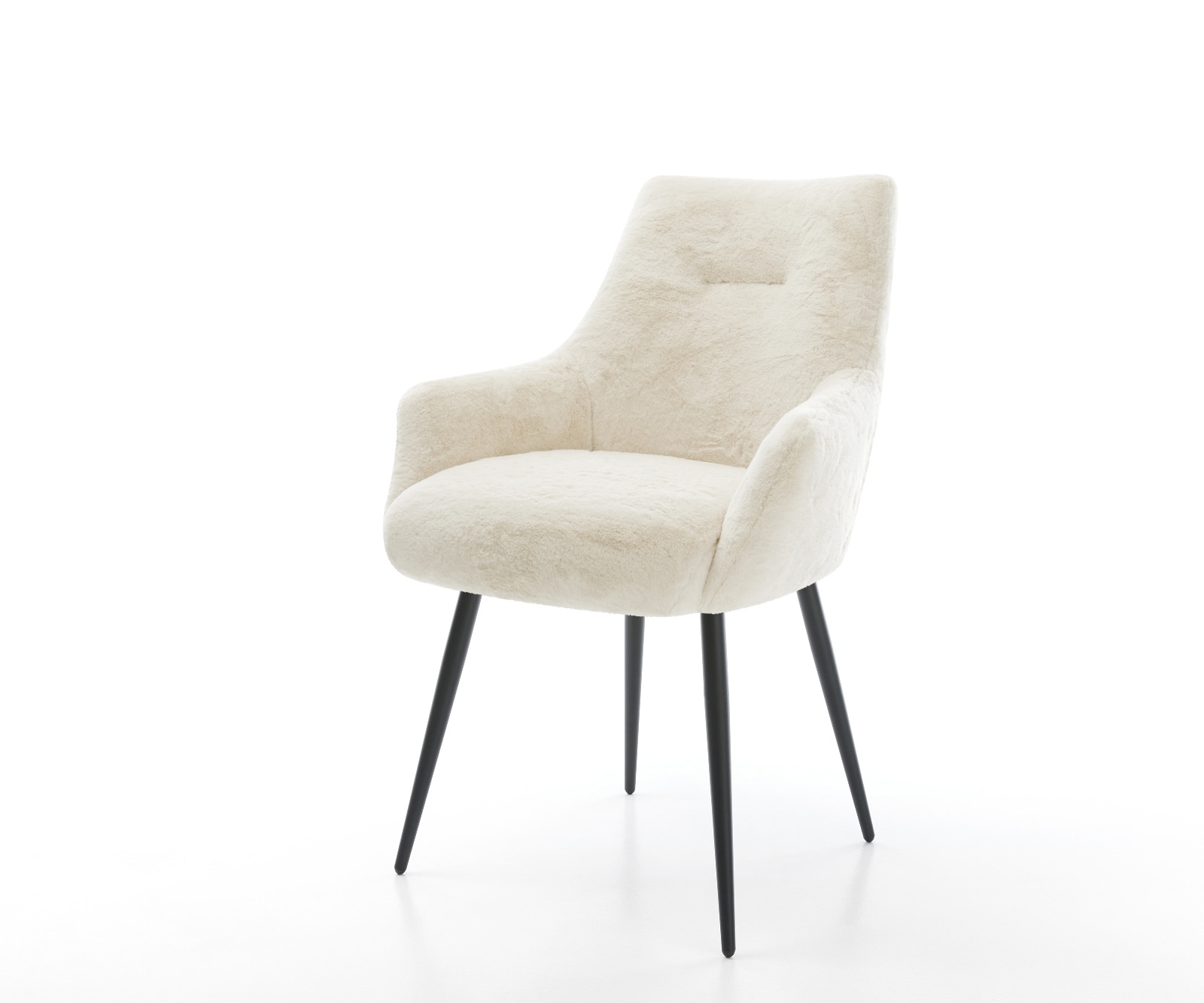 Chaise-de-salle-à-manger Alja-Flex avec accoudoirs peluche crème-blanc 4 pieds coniques noir resorts ensachés 1