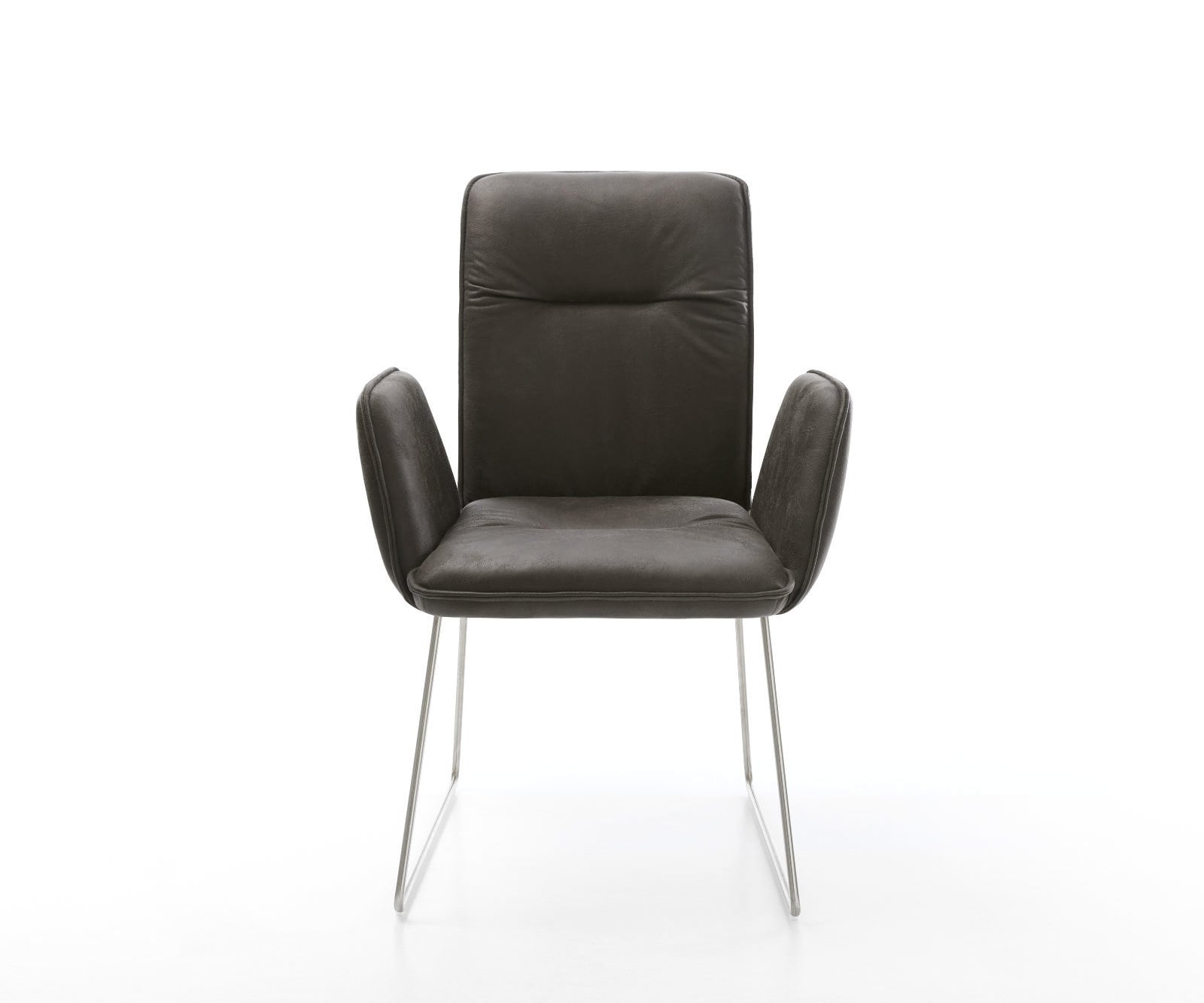 Chaise-de-salle-à-manger Vinja-Flex microvelours anthracite vintage pied trapèze acier inoxydable brossé 1 Chaise-de-salle-à-manger Vinja-Flex microvelours anthracite vintage pied trapèze acier inoxydable brossé 1