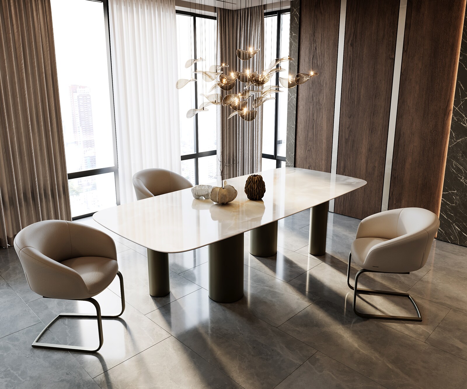 Table à manger Edge Boot 270x120 Céramique Iris FMG Onice Grigio Pilier Métal finition à effet Titane 7