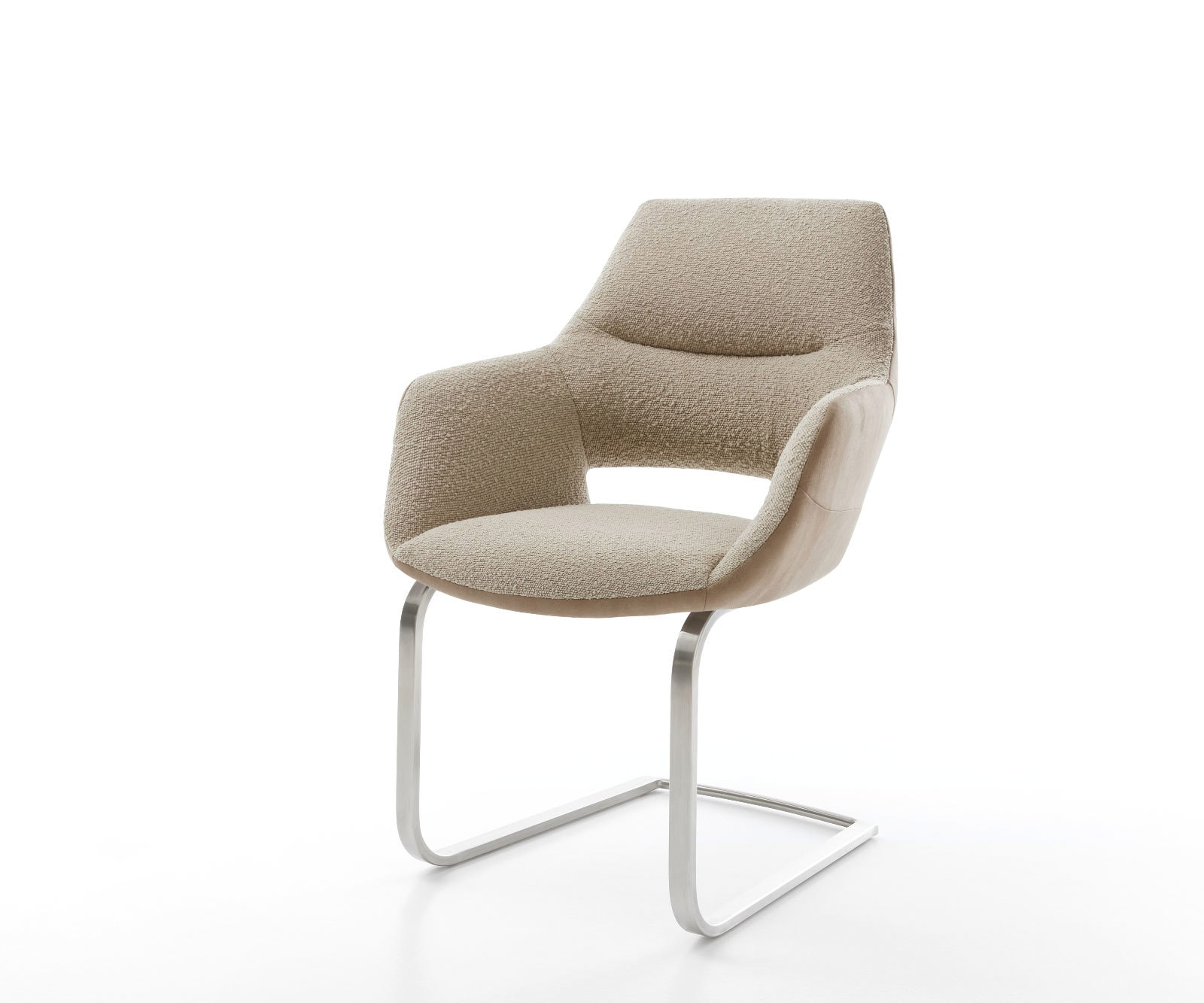 Cantilever Yago-Flex avec accoudoirs tissu mixte couleur boue pied cantilever plat acier inoxydable brossé ressorts ensachés Cantilever Yago-Flex avec accoudoirs tissu mixte couleur boue pied cantilever plat acier inoxydable brossé ressorts ensachés