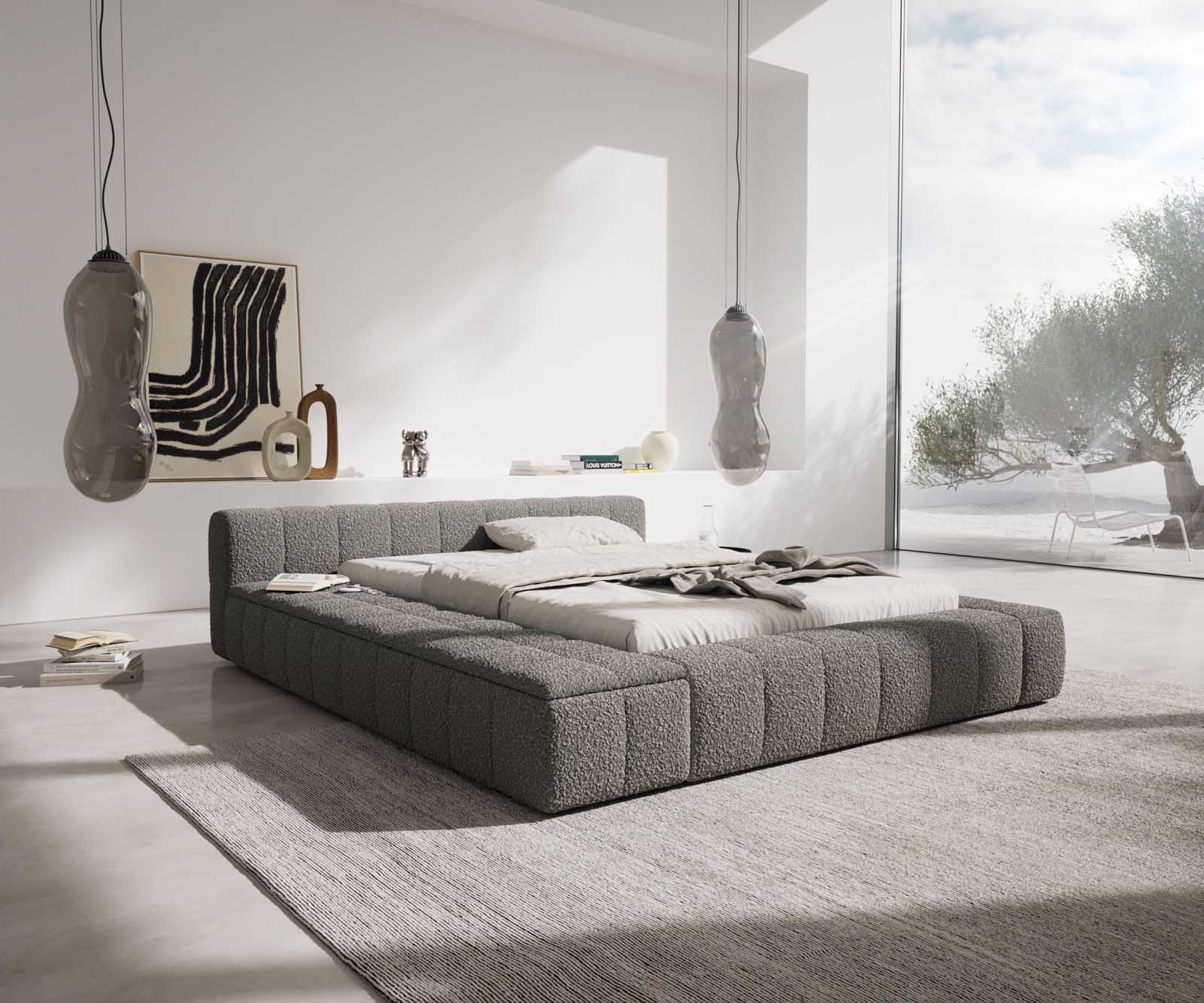 Sommier-rembourré Espazio 140x200 cm Bouclé gris argenté avec espace de rangement 5