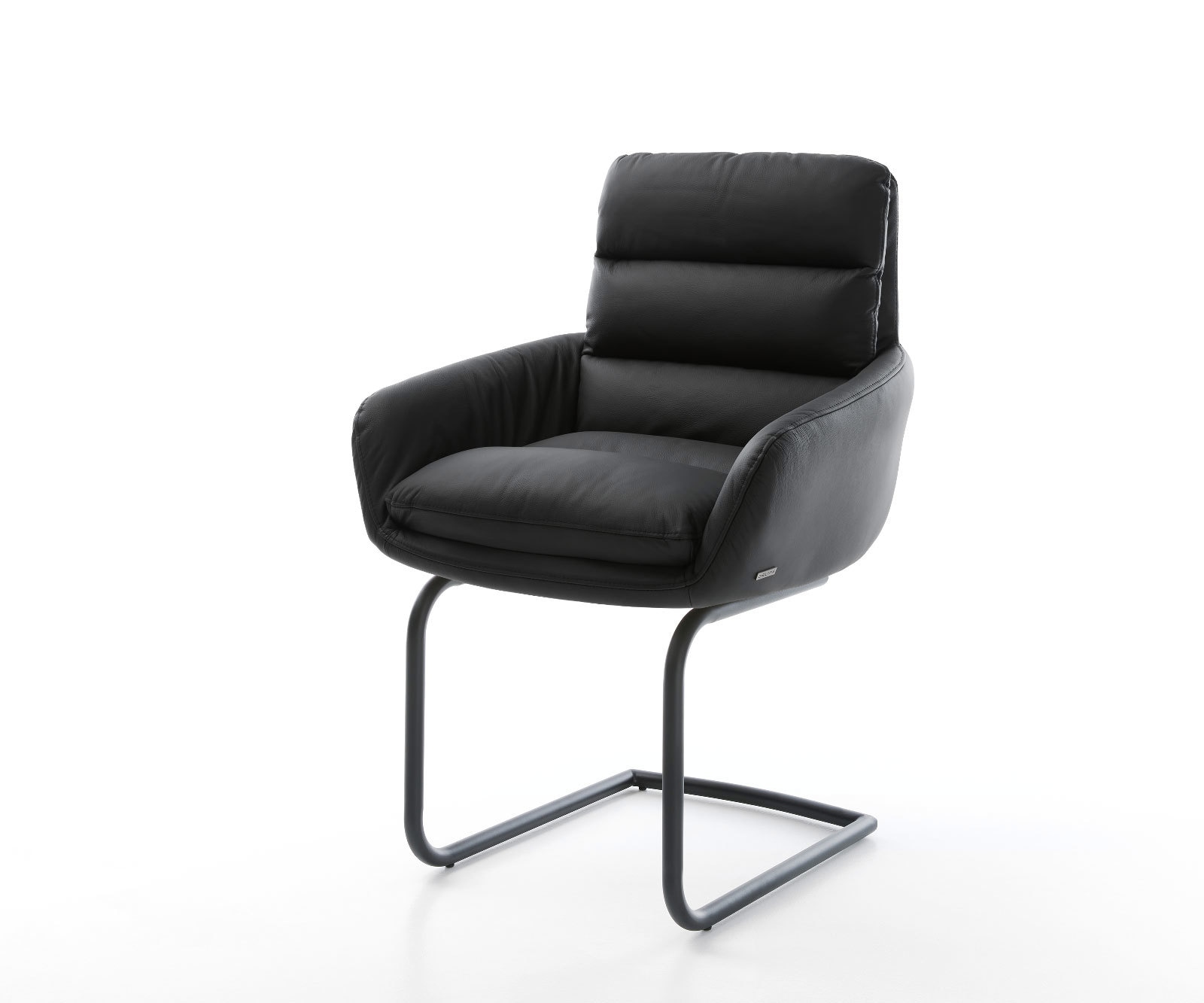 Cantilever Abelia-Flex avec accoudoirs cuir de vache noir pied cantilever rond noir Cantilever Abelia-Flex avec accoudoirs cuir de vache noir pied cantilever rond noir