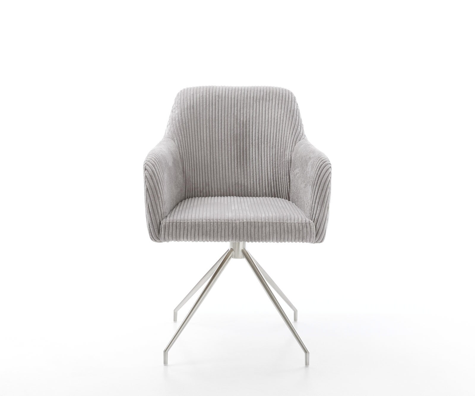 Chaise-de-salle-à-manger Greg-Flex côtelé gris argenté pied croisé conique acier inoxydable brossé ressorts ensachés 1 Chaise-de-salle-à-manger Greg-Flex côtelé gris argenté pied croisé conique acier inoxydable brossé ressorts ensachés 1