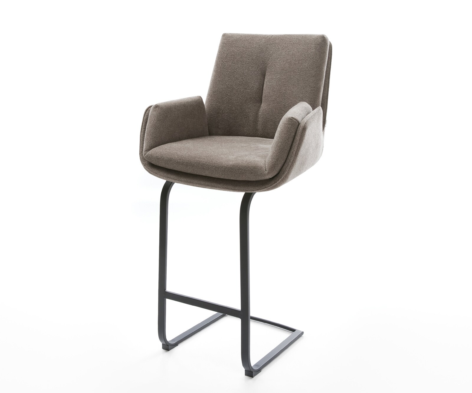 Chaise-de-bar Clea-Flex Tissu structuré doux Taupe Pied cantilever plat noir Noir 1