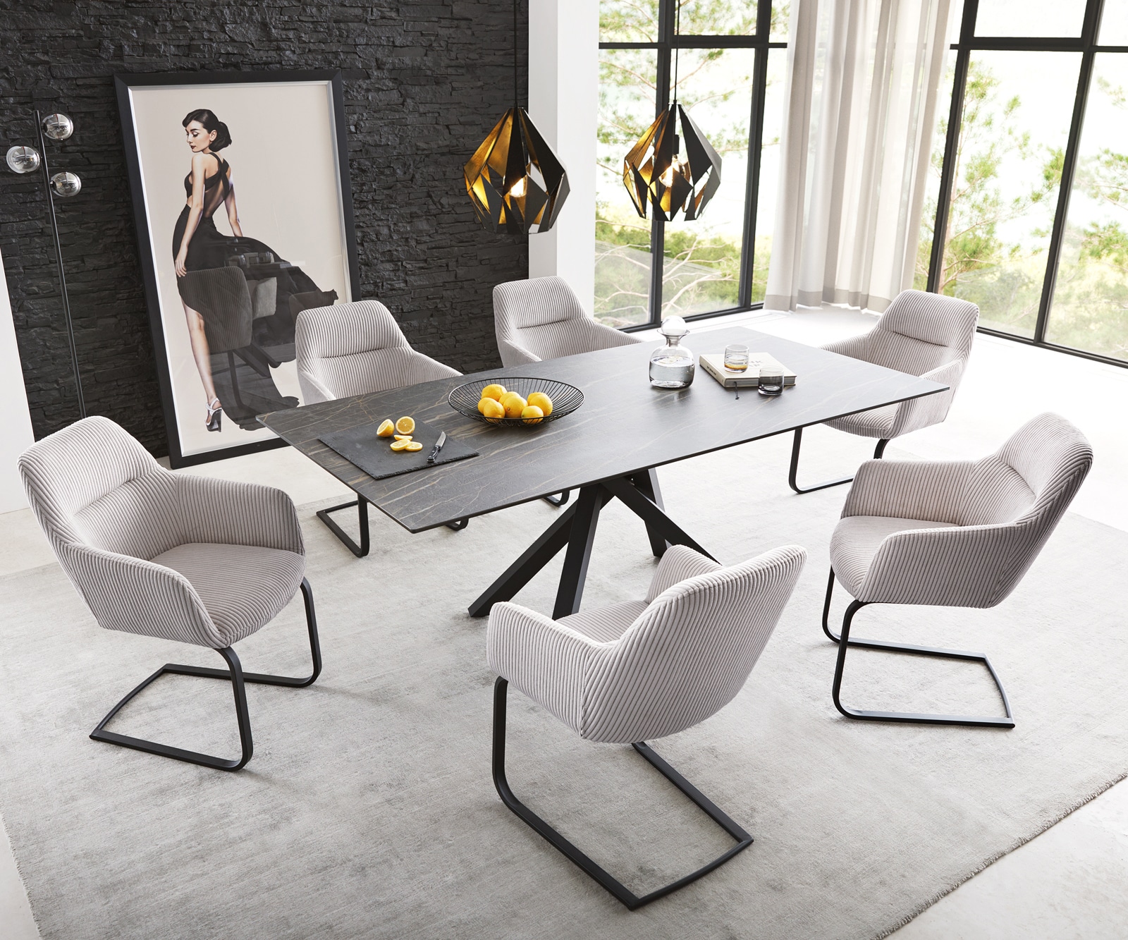 Cantilever Pejo-Flex côtelé gris argenté pied cantilever plat noir ressorts ensachés 3 Cantilever Pejo-Flex côtelé gris argenté pied cantilever plat noir ressorts ensachés 3