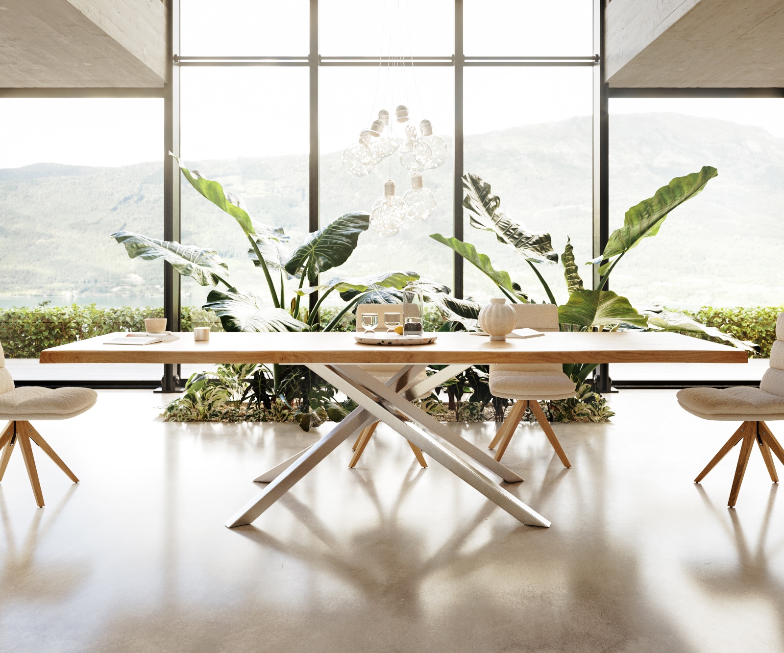 Table à manger Edge 300x100 chêne nature cadre croisé rectangle acier inoxydable Live-Edge 3 Table à manger Edge 300x100 chêne nature cadre croisé rectangle acier inoxydable Live-Edge 3