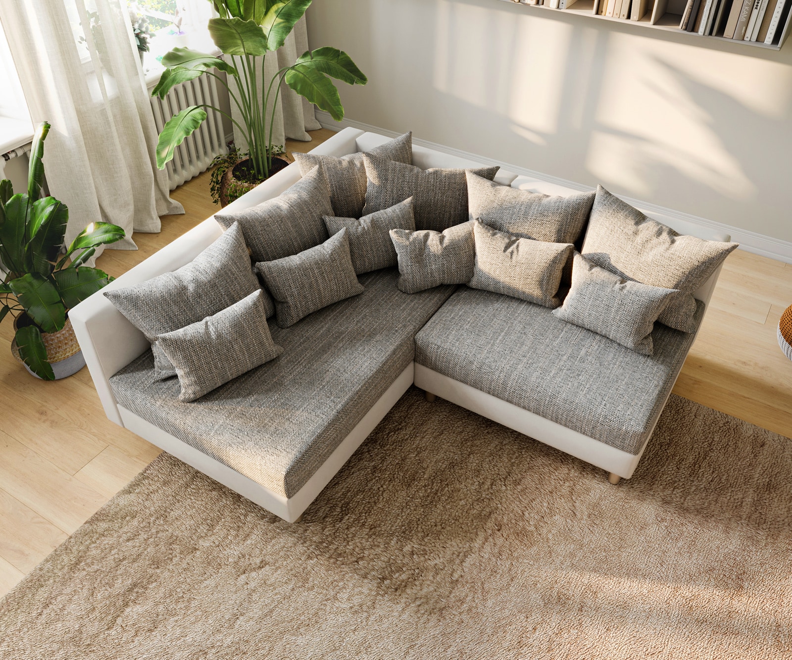 Canapé d'angle Clovis blanc gris clair ottoman gauche canapé module 4 Canapé d'angle Clovis blanc gris clair ottoman gauche canapé module 4