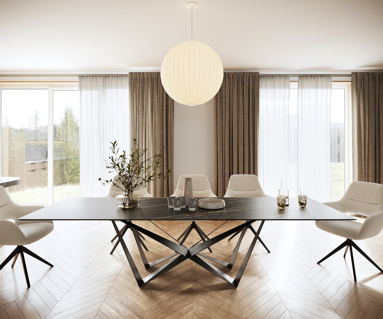 Table-à-manger Edge 300x100cm Laminam® céramique marron pieds milieu acier plat noir 4 Table-à-manger Edge 300x100cm Laminam® céramique marron pieds milieu acier plat noir 4