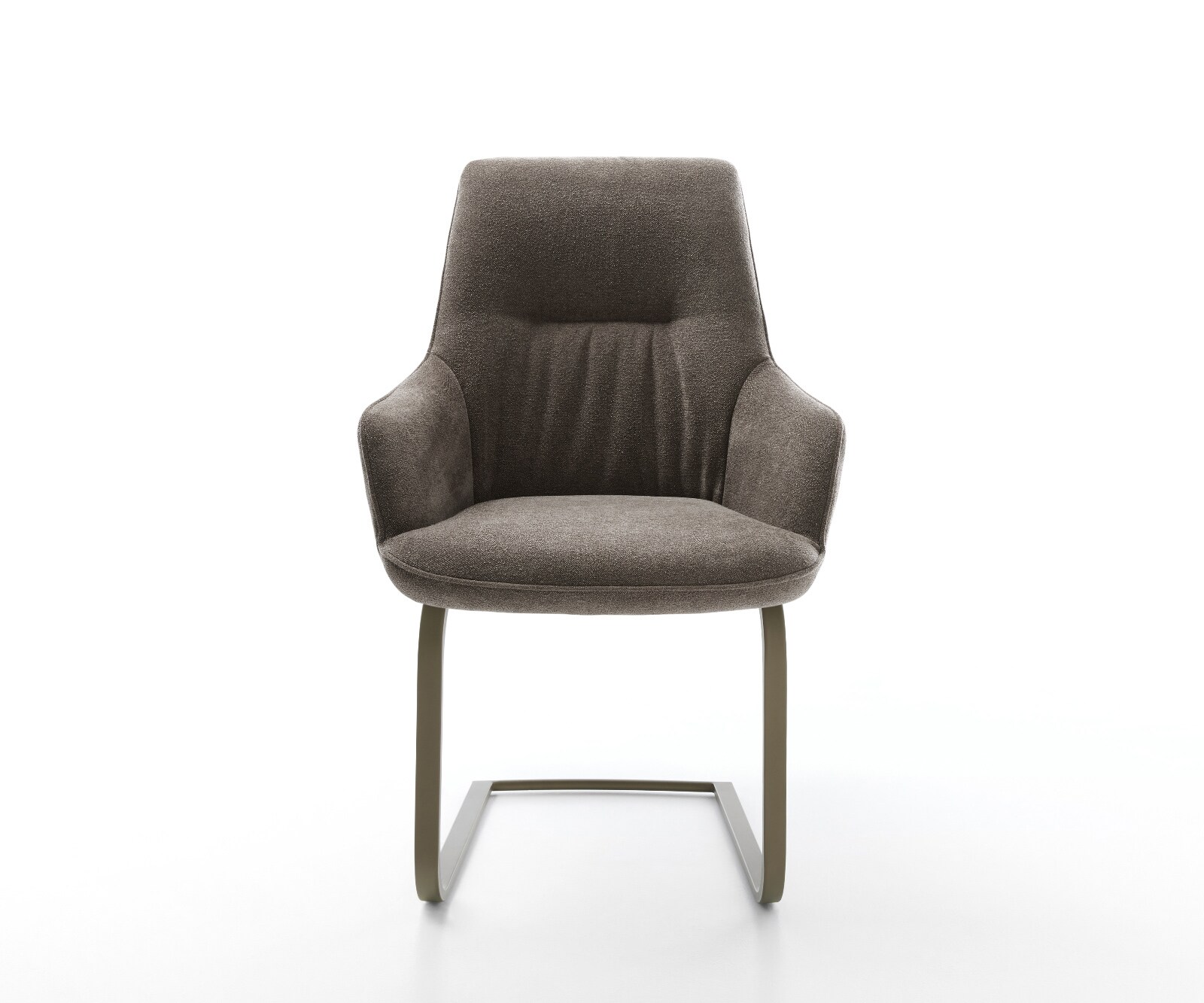 Cantilever Zelia-Flex avec accoudoirs tissu structuré doux taupe pied cantilever plat aspect titane ressorts ensachés 2