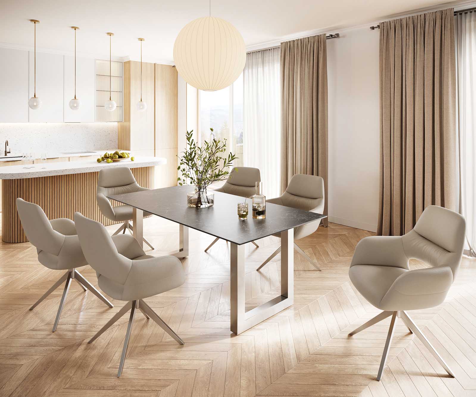 Table-à-manger Edge 200x100 céramique Laminam® nero greco gris inox large 6