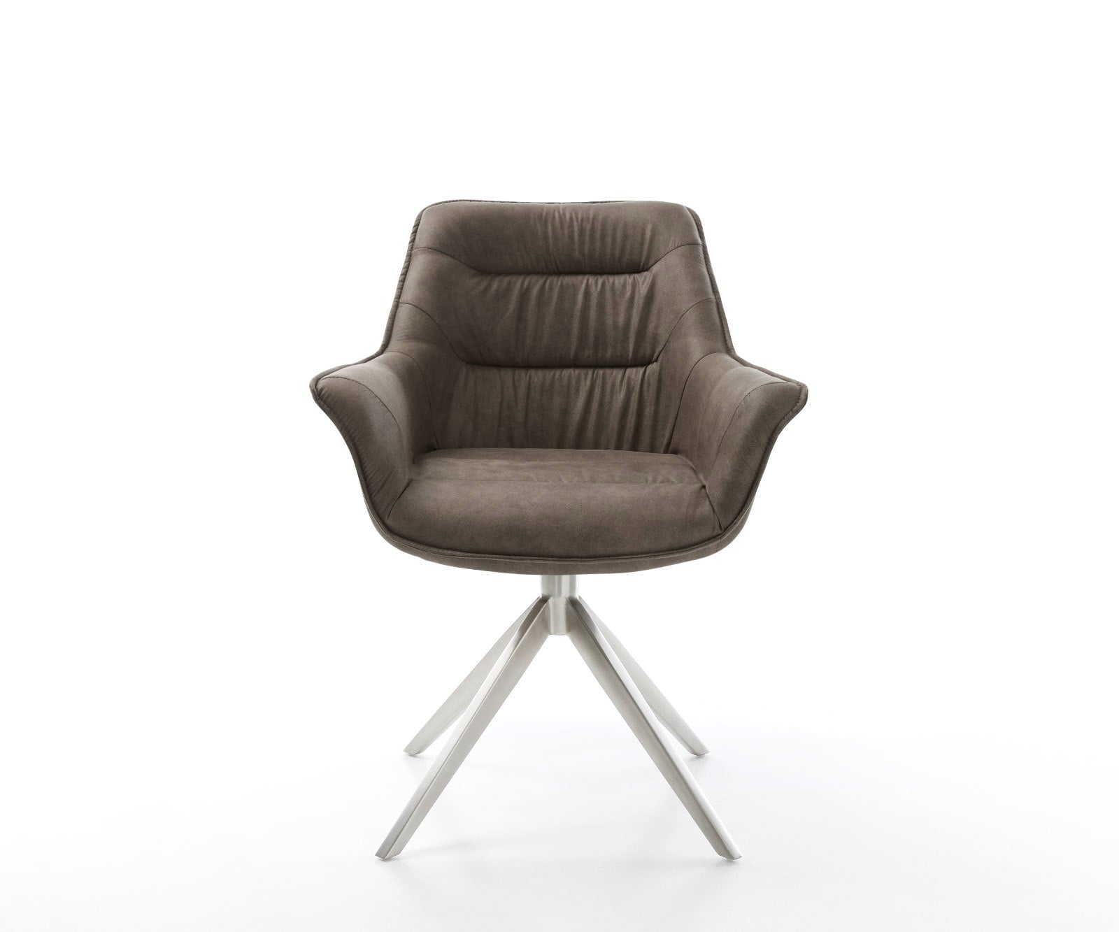 Chaise-pivotante Kaira-Flex microvelours taupe vintage pied croisé large acier inoxydable brossé pivotement sur 360° fonction bascule 2