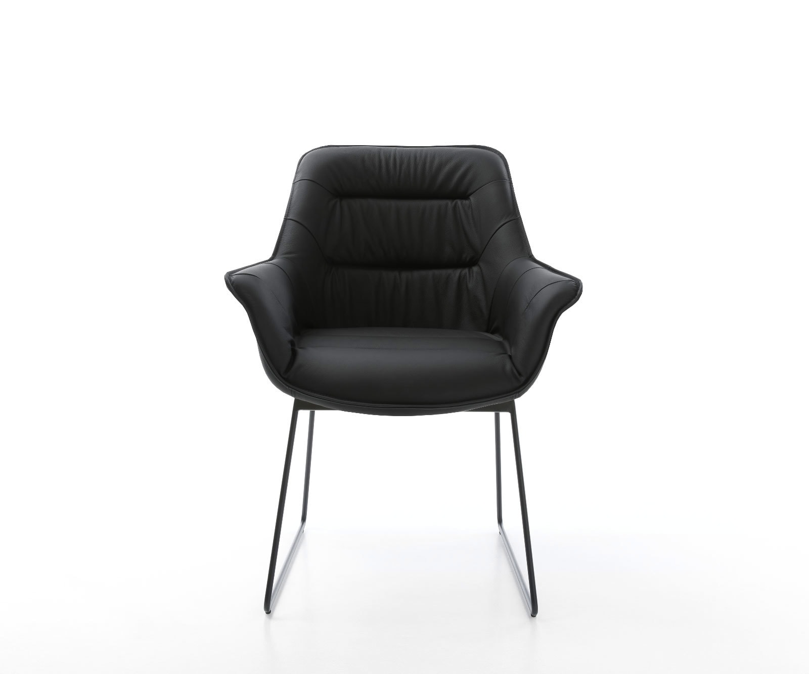 Chaise-de-salle-à-manger Kaira-Flex cuir de vache noir pied trapèze noir 1 Chaise-de-salle-à-manger Kaira-Flex cuir de vache noir pied trapèze noir 1