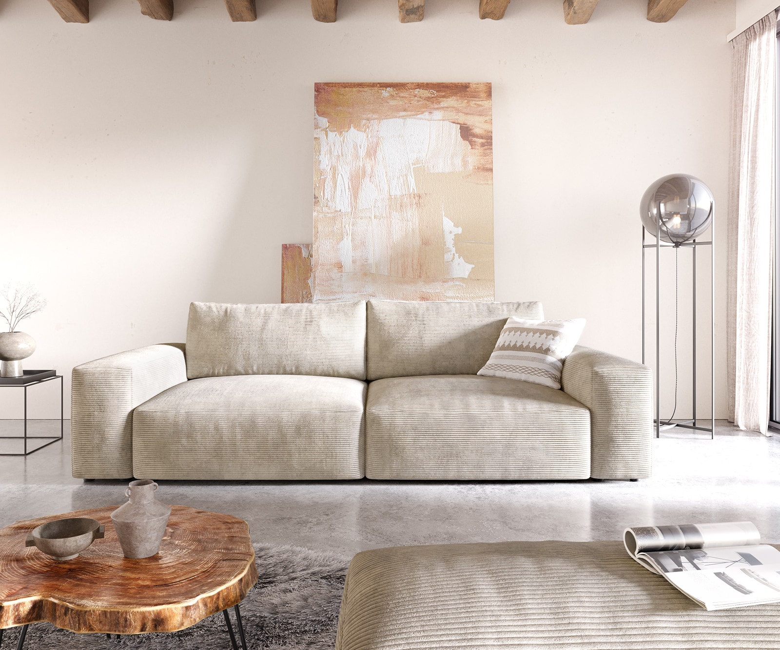 Grand Canapé Lanzo XL 270x130 cm Cordge avec Tabouret 1 Grand Canapé Lanzo XL 270x130 cm Cordge avec Tabouret 1