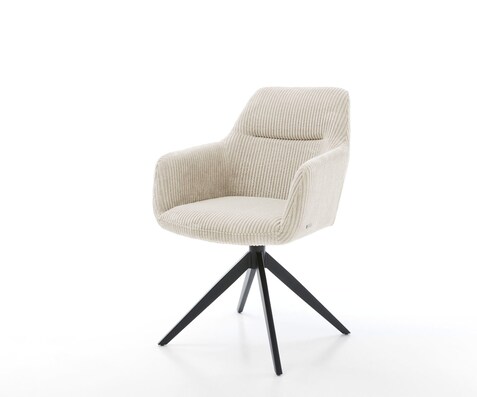 Chaise-pivotante Pejo-Flex côtelé beige pied croisé large noir pivotement sur 360° fonction bascule ressorts ensachés