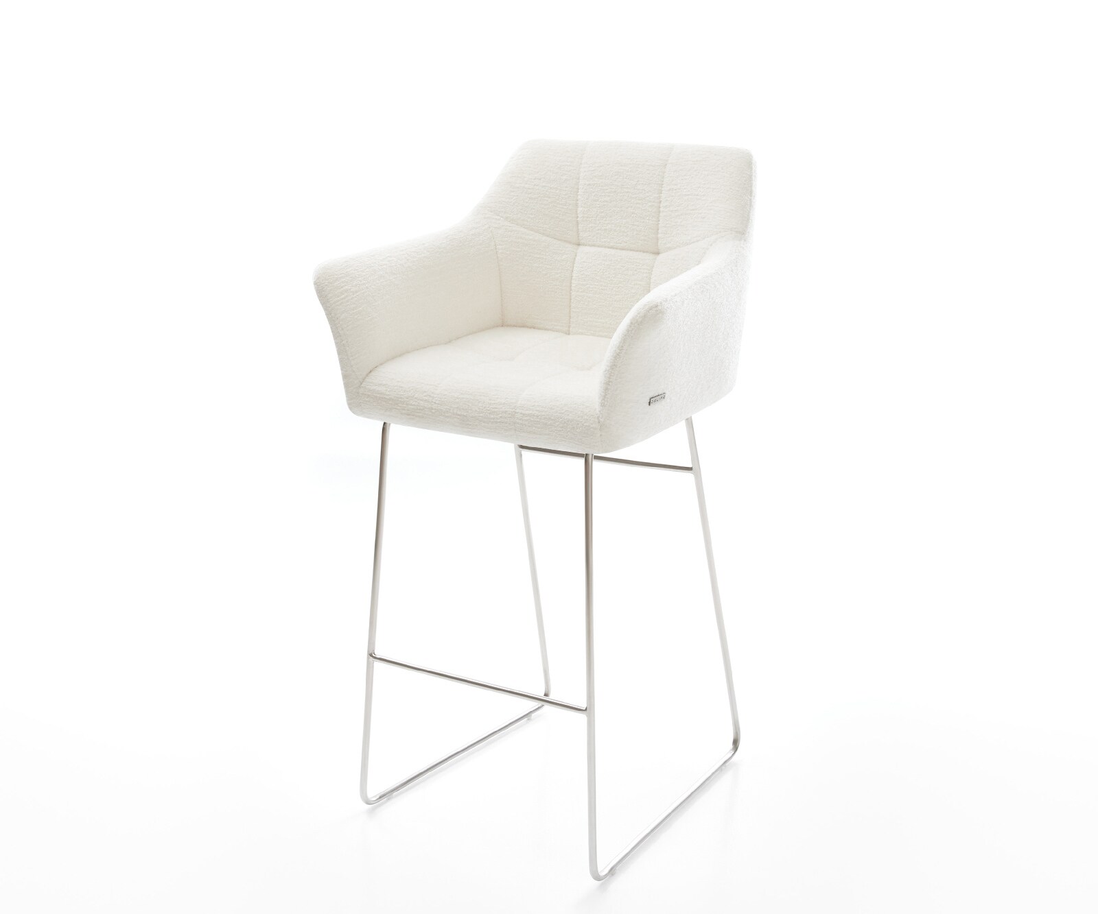 Chaise-de-bar Yulo-Flex Bouclé doux Beige Pied trapèze acier inoxydable Argent