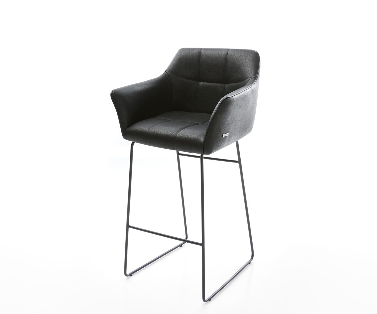 Chaise-de-bar Yulo-Flex cuir véritable noir cadre de patins métal