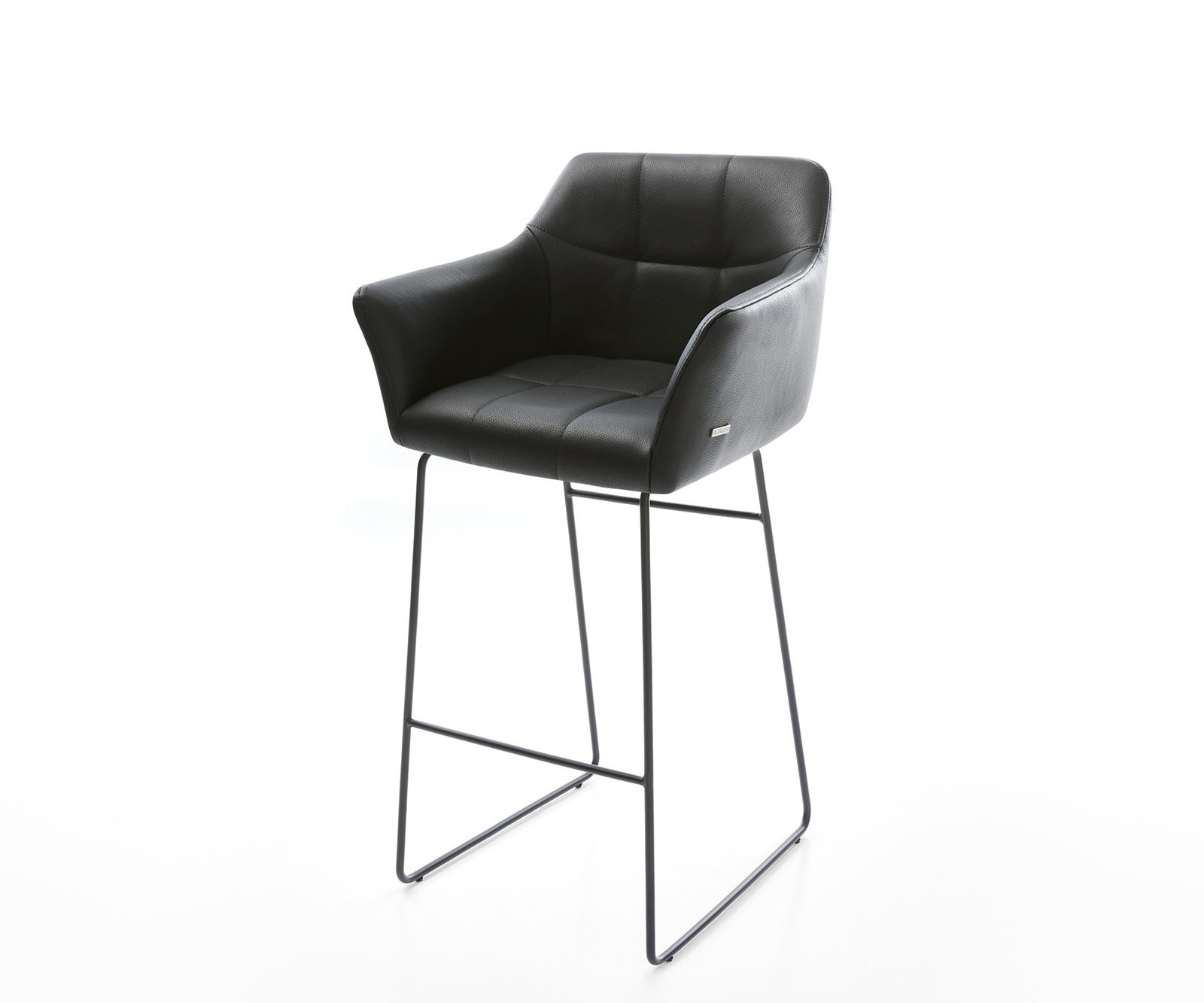 Chaise-de-bar Yulo-Flex cuir véritable noir cadre de patins métal Chaise-de-bar Yulo-Flex cuir véritable noir cadre de patins métal