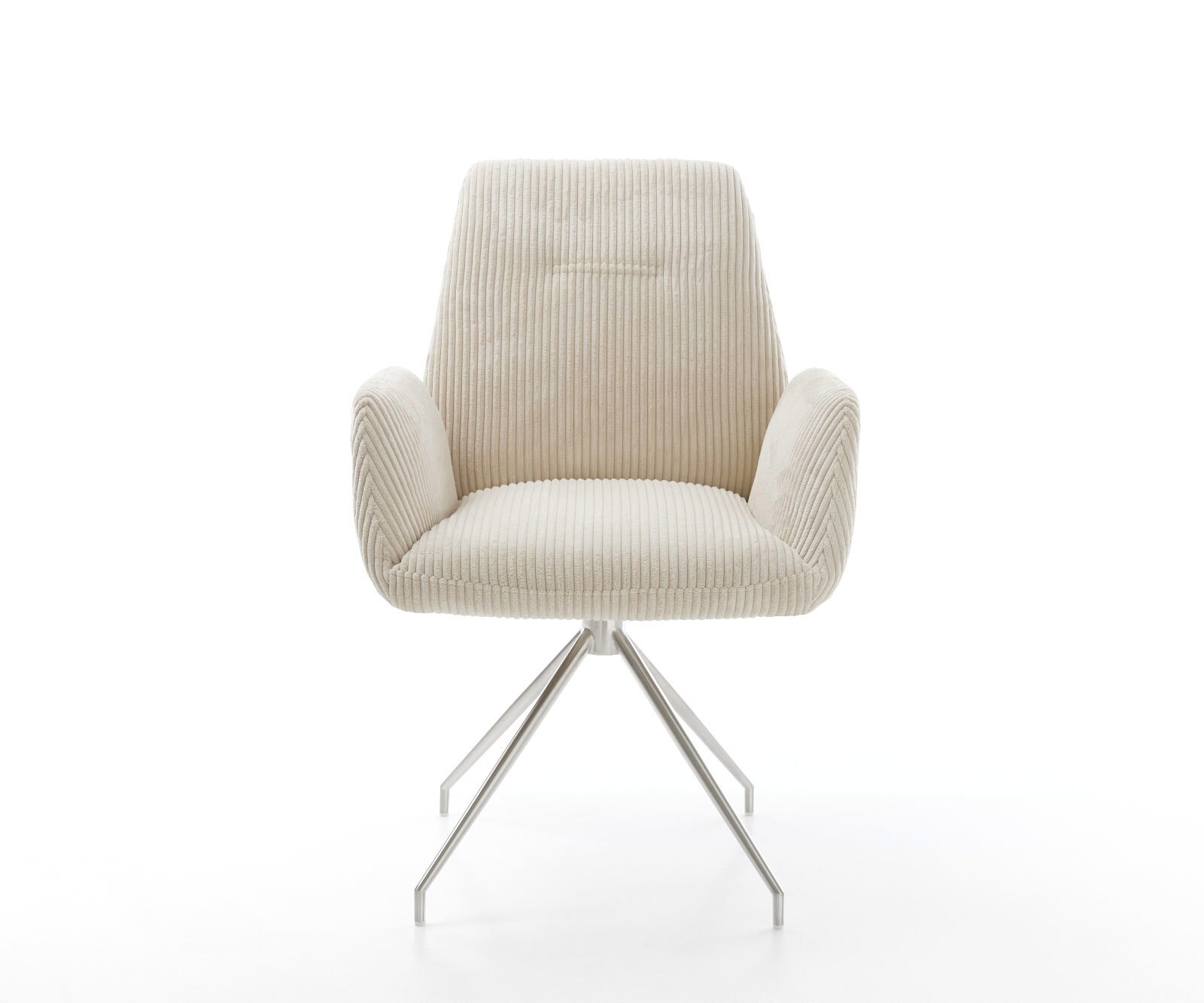 Chaise-de-salle-à-manger Zoa-Flex côtelé beige vintage pied croisé conique acier inoxydable brossé ressorts ensachés 1
