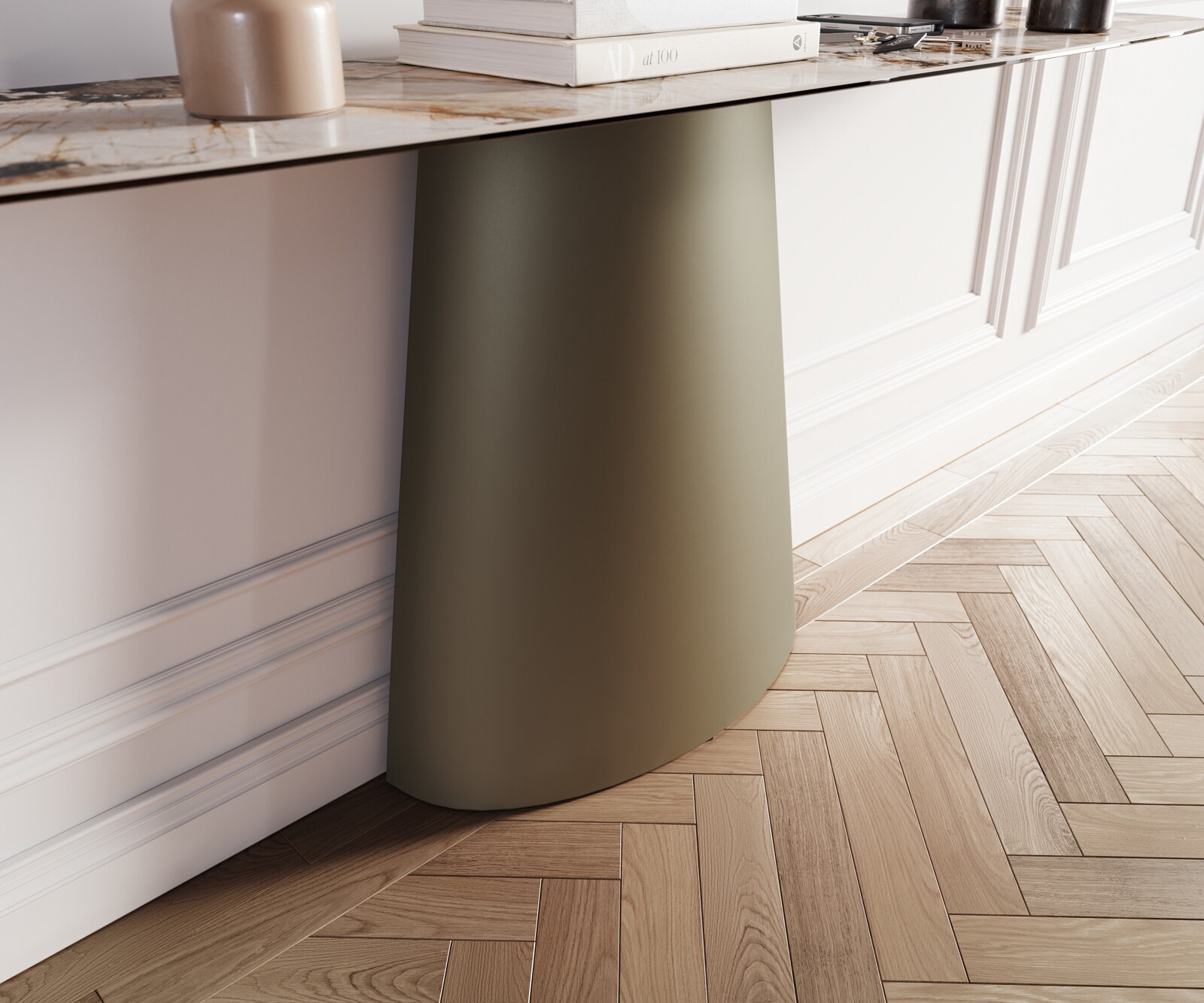 Console Edge forme bateau 180x40 cm Céramique Patagonia Poliert Conos Métal Effektfinish Titan 6