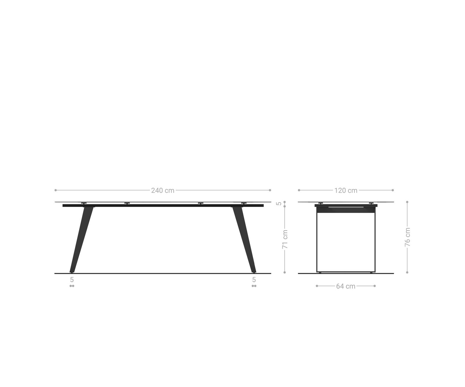 Table à manger Edge Boot 240x120 cm Reliefglas Nacre 3D-Design Métal Oblique Blanc 5