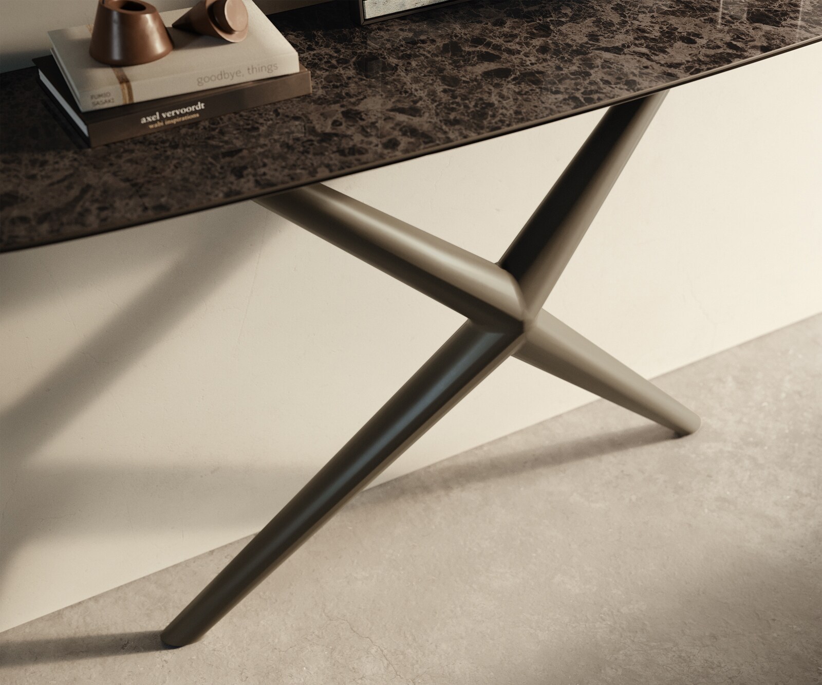 Console Edge forme bateau 140x40 cm Céramique Emperador Extra Lucidato Dunkelbraun Estelo Métal Effektfinish Titan 5