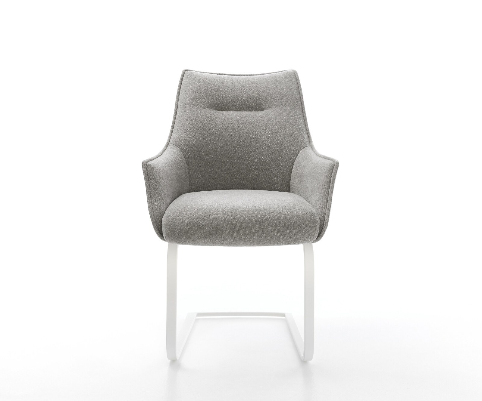Cantilever Alja-Flex avec accoudoirs tissu structuré doux gris pied cantilever plat blanc resorts ensachés 2