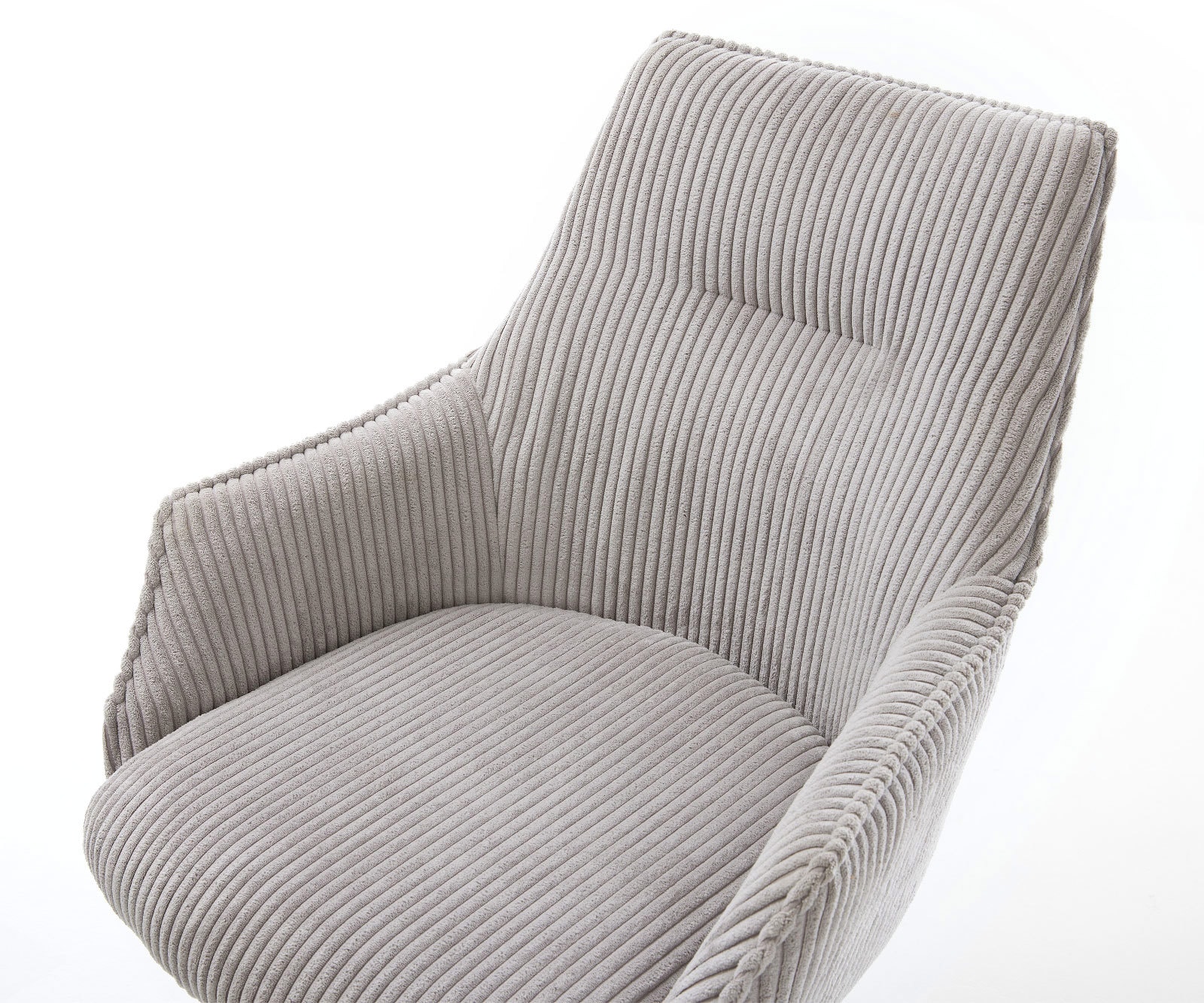 Chaise-de-salle-à-manger Alja-Flex avec accoudoirs côtelé gris argenté pied trapèze acier inoxydable brossé ressorts ensachés 4