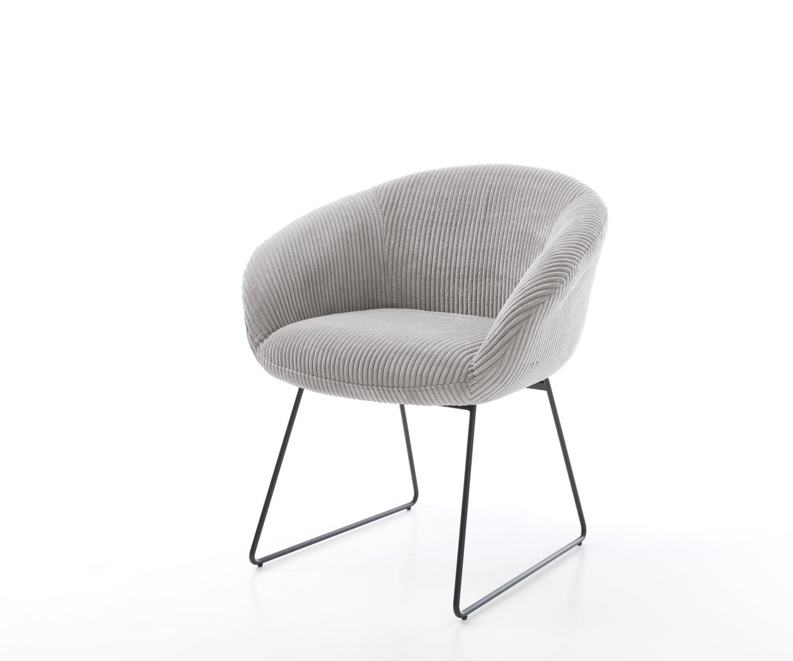 Chaise-de-salle-à-manger Vinka-Flex avec accoudoirs côtelé gris argenté pied trapèze noir ressorts ensachés 1