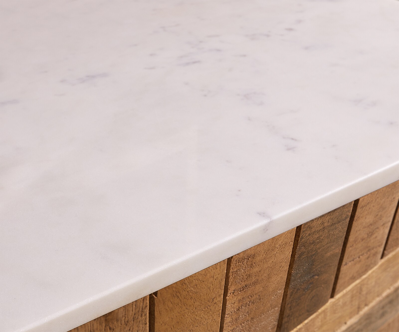 Buffet Bahan 145 cm Mangue Teak 4 portes 1 compartiment Plateau marbre blanc pied d'angle en acier inoxydable 2